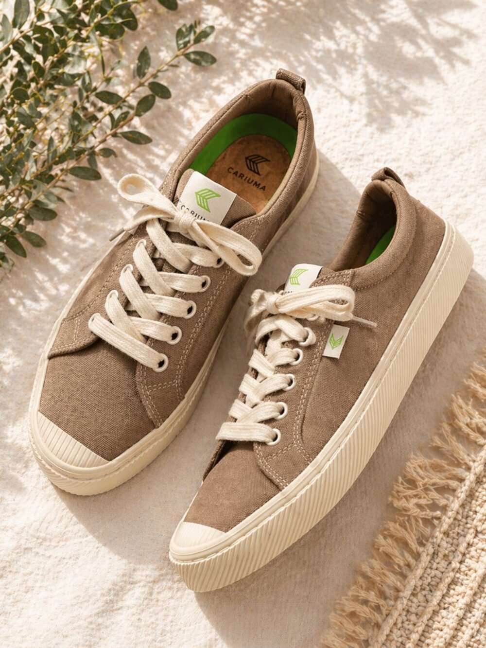 CARIUMA Taupe Canvas Sneakers Eco-Friendly Casual Lace-Up Women 9.5 / Men 8